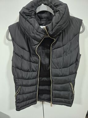 Calvin Klein Black Quilted Puffer Vest with Funnel Collar